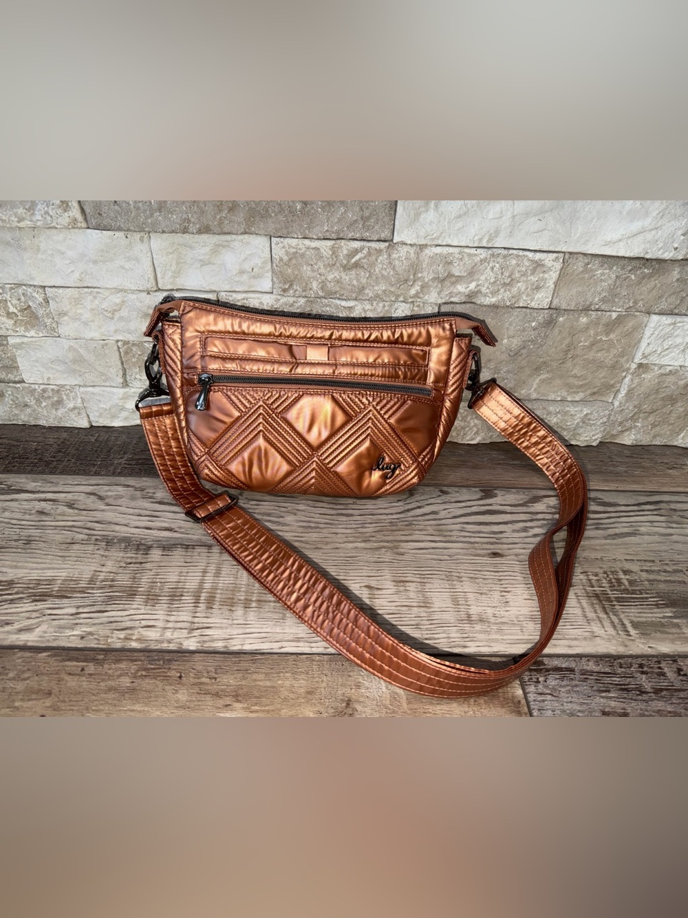 Lug Classic Quilted Convertible Crossbody-Dash Metallic Chai New